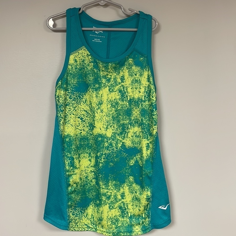 Everlast razor back tank top, vibrant turquoise /yellow/green, Large (14)